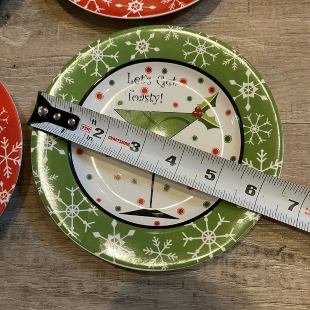222 Fifth Let’s Get Toasty Christmas Holiday Appetizer Plates 6.25” Set 4
